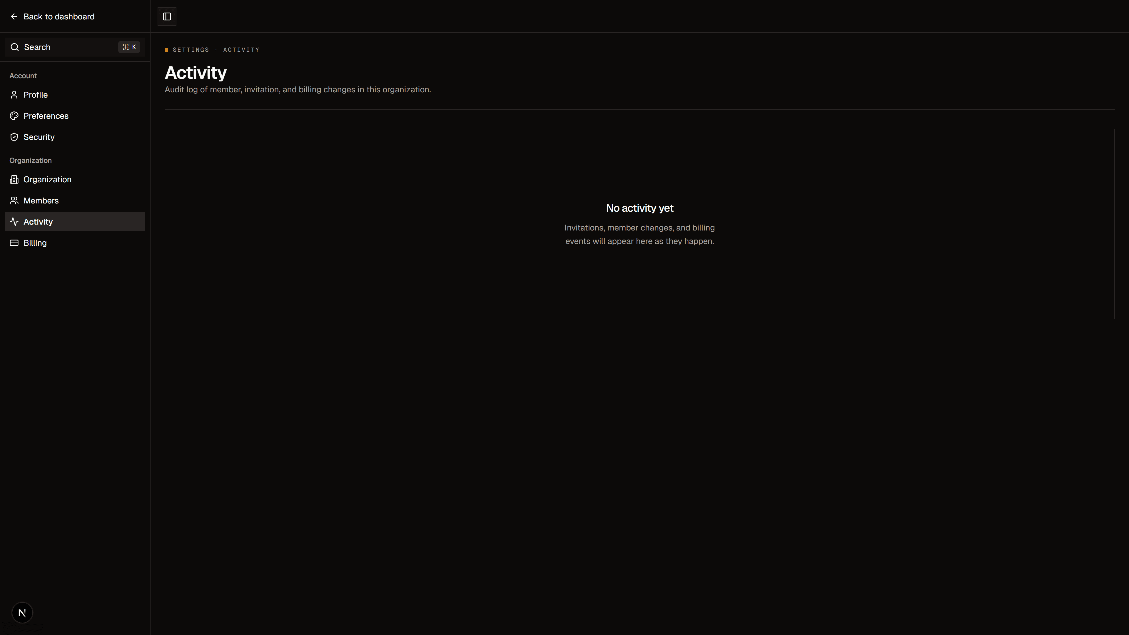 Per-tenant audit log of user actions